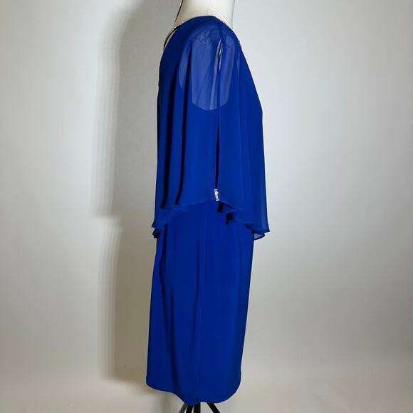 NWT MSK Blue Rhinestone Trim Popover Sheath Dress Formal Party Womens Size Small - Picture 4 of 12